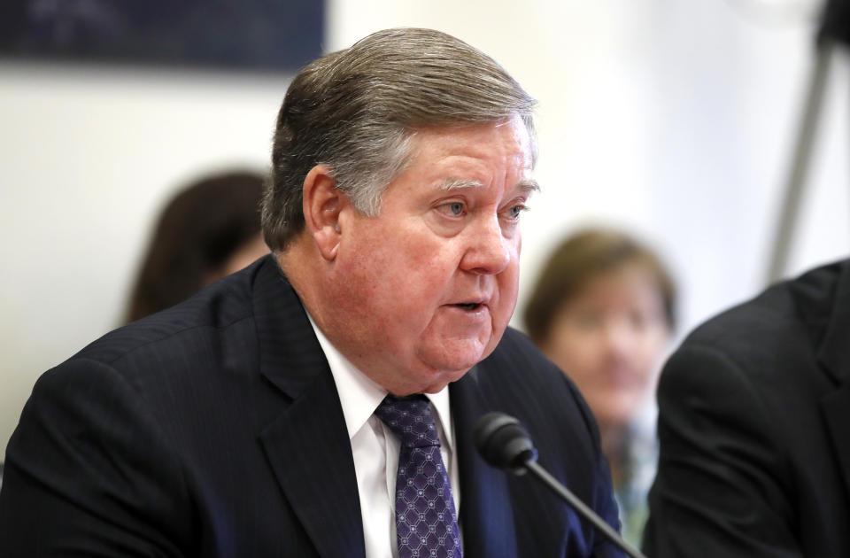 FILE - Rep. Ken Calvert, R-Calif., speaks during a hearing on Capitol Hill in Washington, on April 11, 2018. Several California U.S. House incumbents remained in danger of losing their seats Wednesday, Nov. 9, 2022, representing potential exceptions in an election that saw the heavily Democratic state stay largely true to its liberal leanings. (AP Photo/Alex Brandon, File)