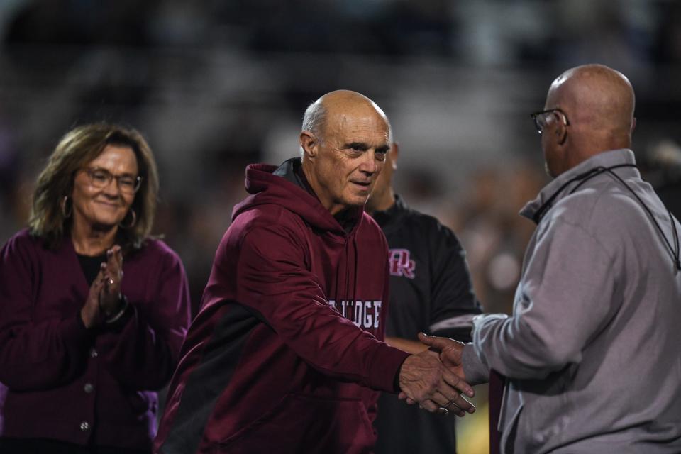 Joe Gaddis, Oak Ridge High School athletic director and longtime coach, is inducted into the school's Hall of Fame alongside his wife Donna in Oak Ridge, Friday, October 20, 2023.