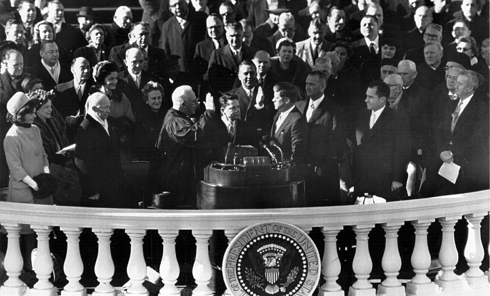 John F. Kennedy takes the Oath of Office for President of the United States in January 1961. (Photo by National Archive/Newsmakers)