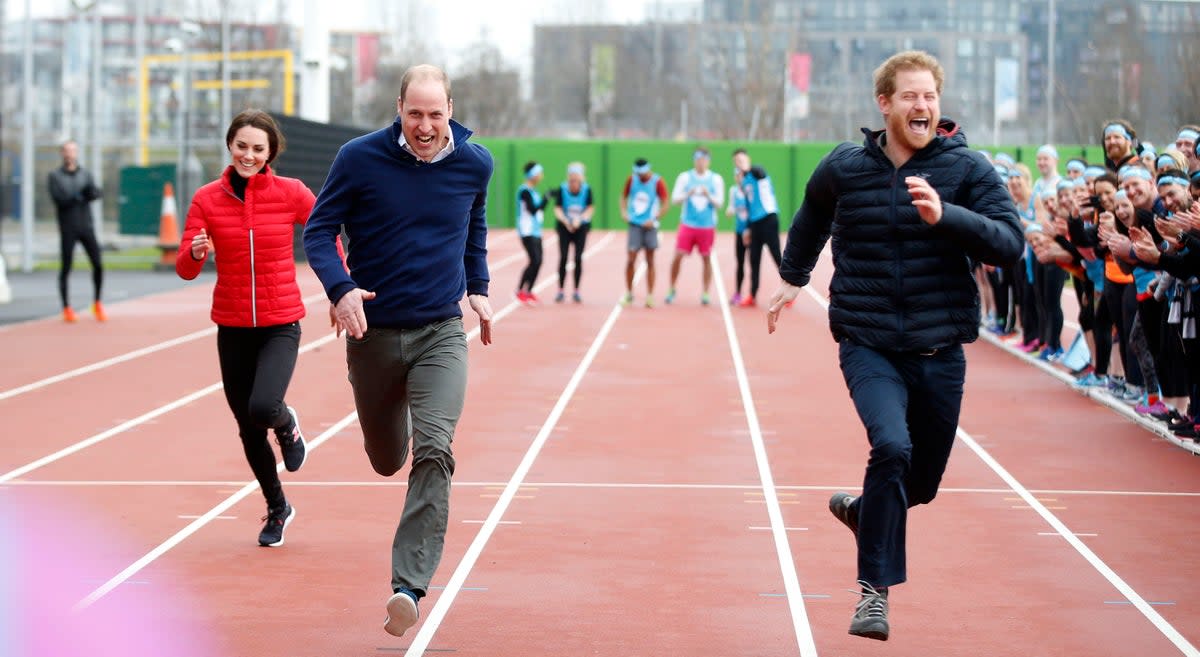 Duke of Sussex 40th birthday: <p>The then-Duke and Duchess of Cambridge and Prince Harry taking part in a race at the Queen Elizabeth Olympic Park to promote their mental health campaign Heads Together in 2017</p> (Alastair Grant/PA)