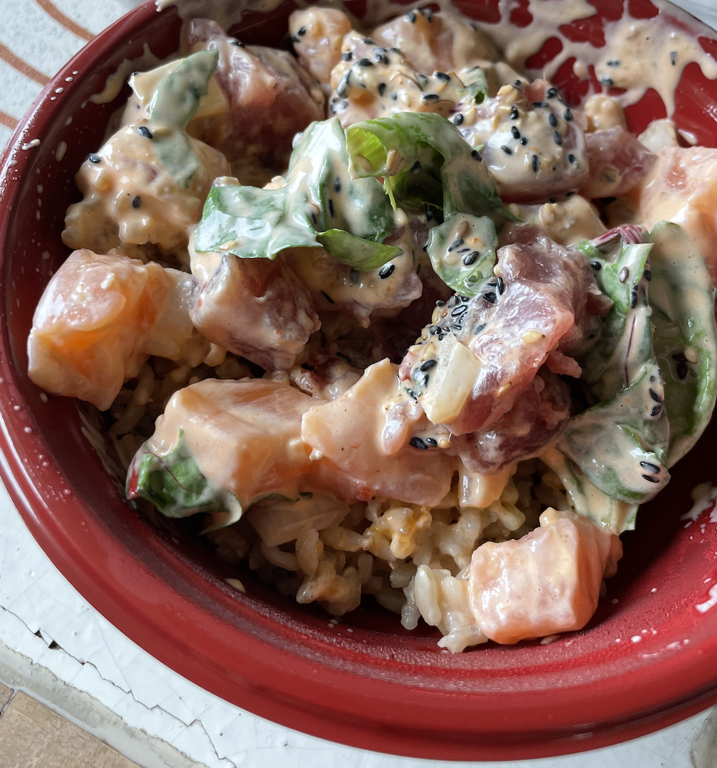 The poke bowls at Maguro Spot are affordable and tasty. Get the creamy sesame and spicy mayo sauces.
