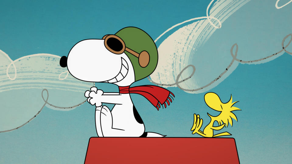 This image released by Apple shows animated characters Snoopy, left, and Woodstock from the original series "The Snoopy Show," premiering Feb. 5 on Apple TV+. (Apple via AP)