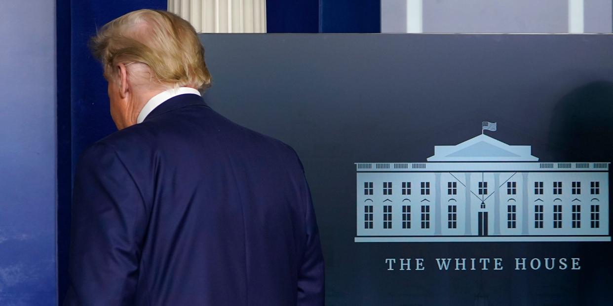 President Donald Trump walks out of the briefing room at the White House in Washington, Tuesday, Nov. 24, 2020, after making a brief statement. (AP Photo/Susan Walsh)