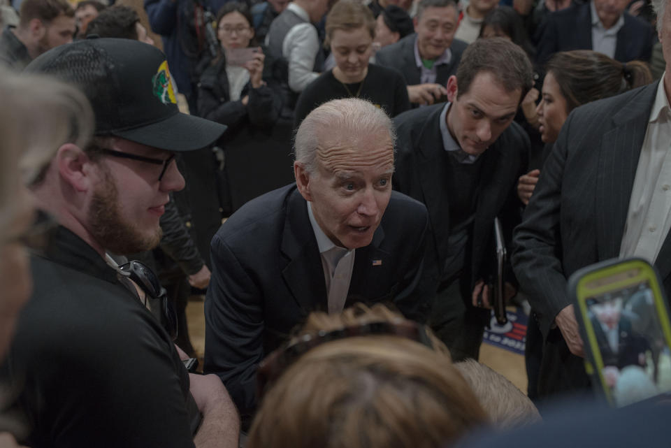 Biden at a town hall in Des Moines on Feb. 2 | Photograph by September Dawn Bottoms for TIME