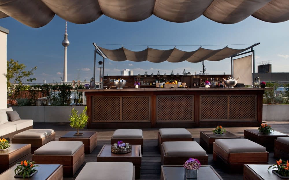 The rooftop bar at Hotel AMANO has views of the TV Tower.
