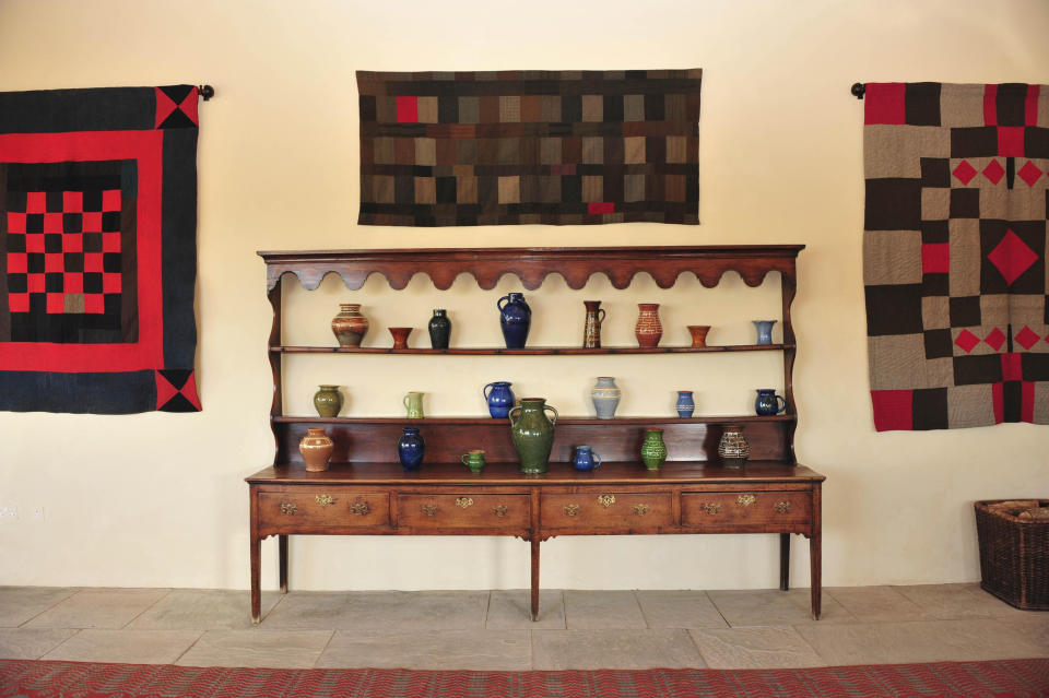 A view of some pottery displayed on a cabinet inside the non-private residence hall of the Prince of Wales and the Duchess of Cornwall's property in Llwynywermod, near Llandovery.   (Photo by Ben Birchall - PA Images/PA Images via Getty Images)