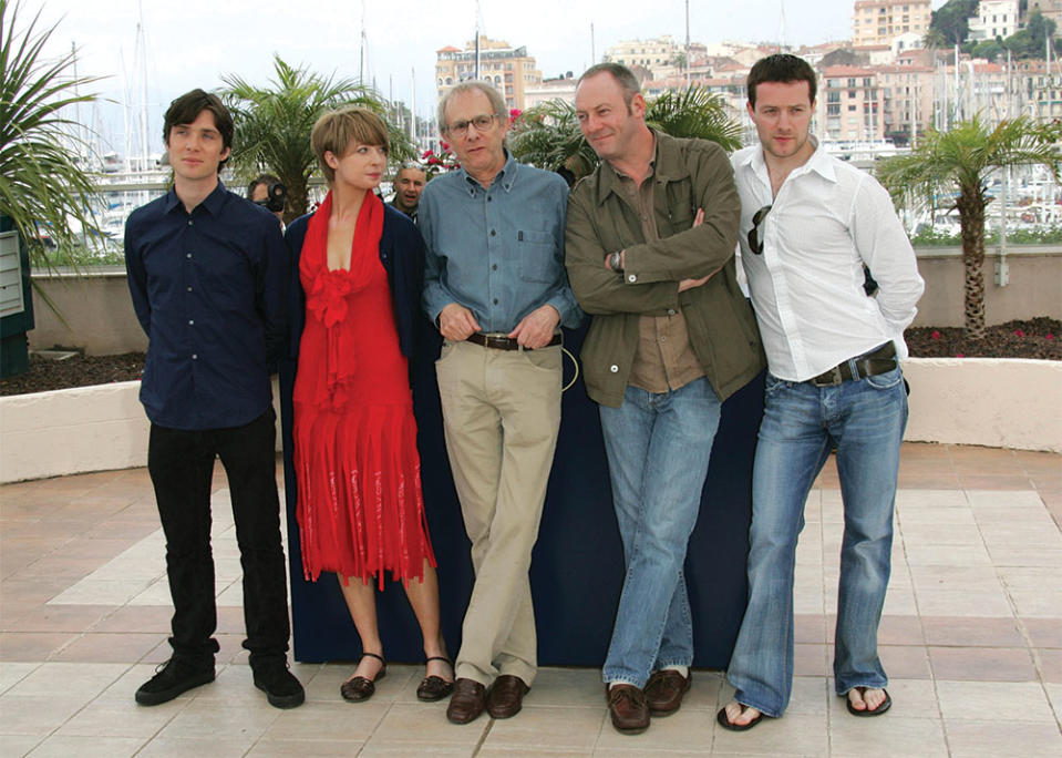 The director flanked by the cast of The Wind That Shakes the Barley in 2006, from left: Cillian Murphy, Orla Fitzgerald, Liam Cunningham and Pádraic Delaney