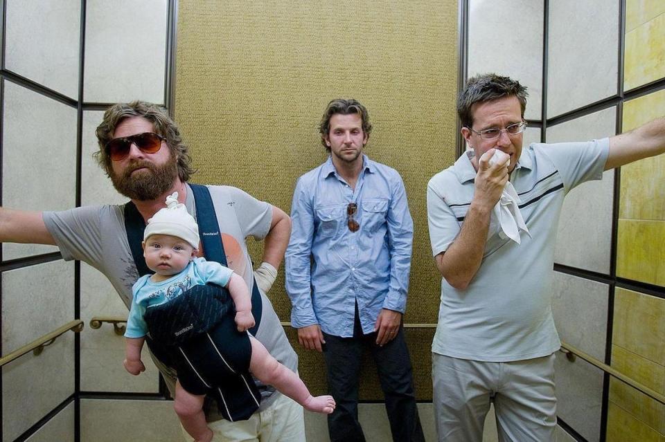 Zach Galifianakis, Bradley Cooper and Ed Helms in ‘The Hangover’ (Warner Bros)