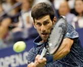 Sept 1, 2018; New York, NY, USA; Novak Djokovic of Serbia hits to Richard Gasquet of France in a third round match on day six of the 2018 U.S. Open tennis tournament at USTA Billie Jean King National Tennis Center. Mandatory Credit: Robert Deutsch-USA TODAY Sports