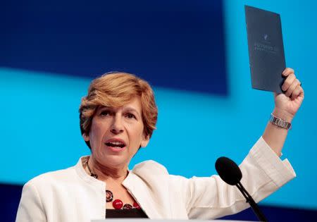 Randi Weingarten, president of the American Federation of Teachers (AFT), addresses the audience of public school teachers during the AFT convention in Detroit, Michigan, July 28, 2012. REUTERS/Rebecca Cook/File Photo