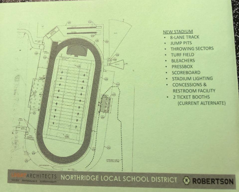 A rendering of the new Northridge Viking Stadium by Legat Architects.