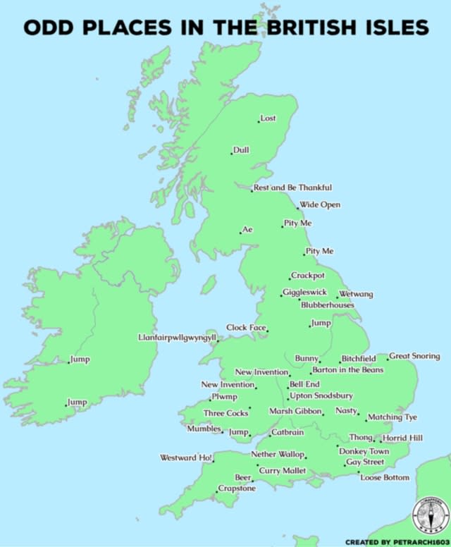 Funny map of silliest place names in Britain