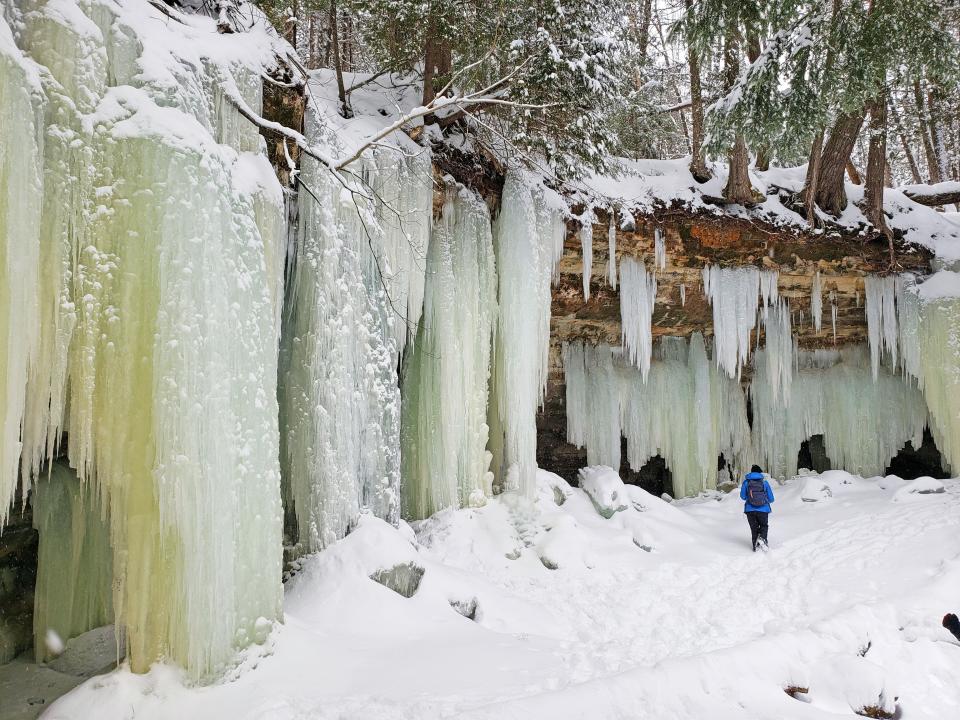 The Eben ice caves in the Hiawatha National Forest in Michigan's Upper Peninsula are draped in ice formations on Feb. 5, 2021.
