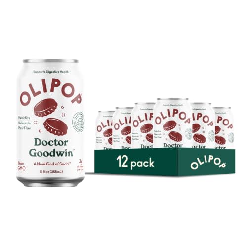 OLIPOP - Doctor Goodwin Sparkling Tonic, Healthy Soda, Prebiotic Soft Drink, 9g of Dietary Plant Fiber, Rich in Botanicals, 3g Sugar per Can, Low in Sugar & Calories, Non-GMO (12oz, 12-Pack)