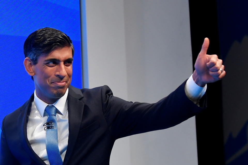 Britain's Chancellor of the Exchequer Rishi Sunak gestures before delivering a speech during the annual Conservative Party Conference, in Manchester, Britain, October 4, 2021. REUTERS/Toby Melville