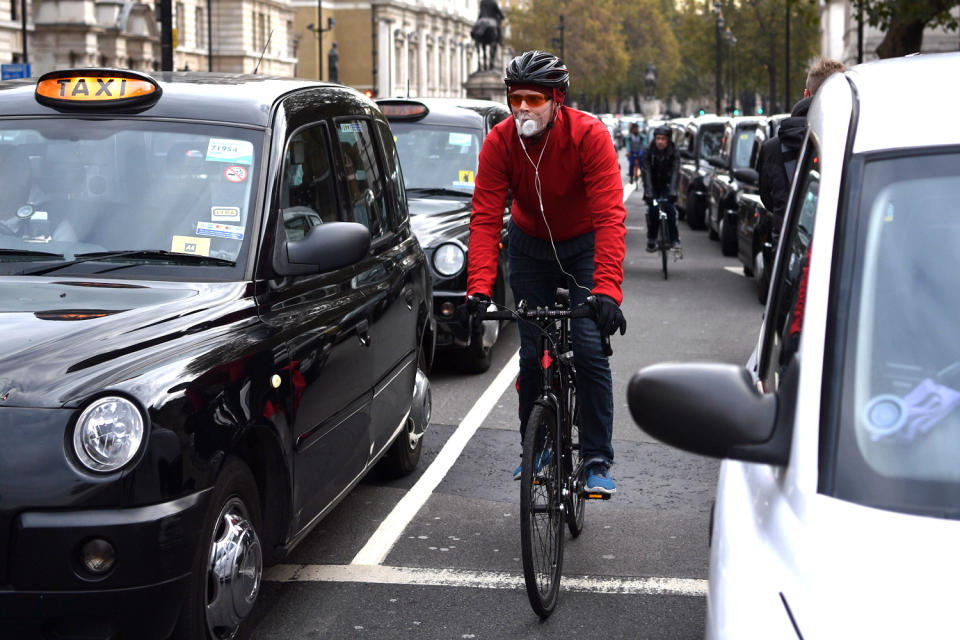 In danger: a new study by scientists says people who ride bikes are particularly at risk from air pollution: Carl Court/Getty Images