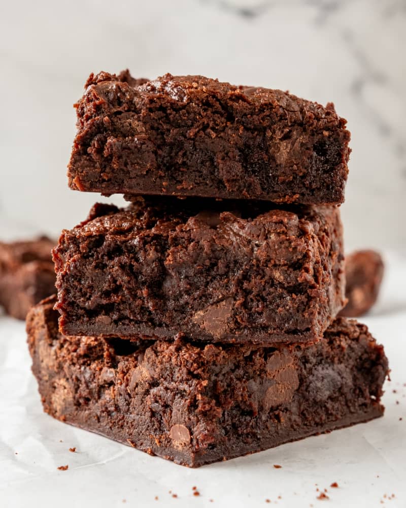 Stack of homemade brownies