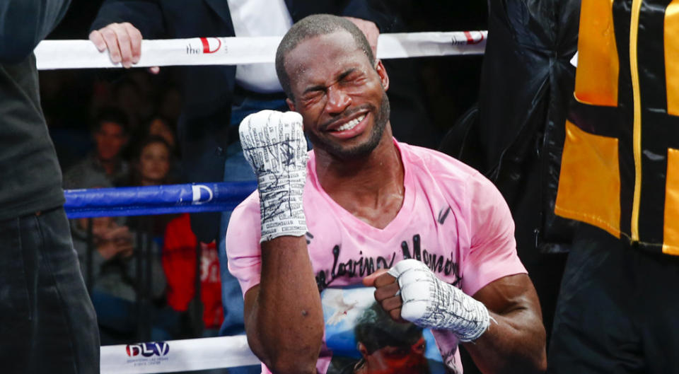 Samuel Teah celebrates a win over O’Shaquie Foster in November 2015. (Showtime)