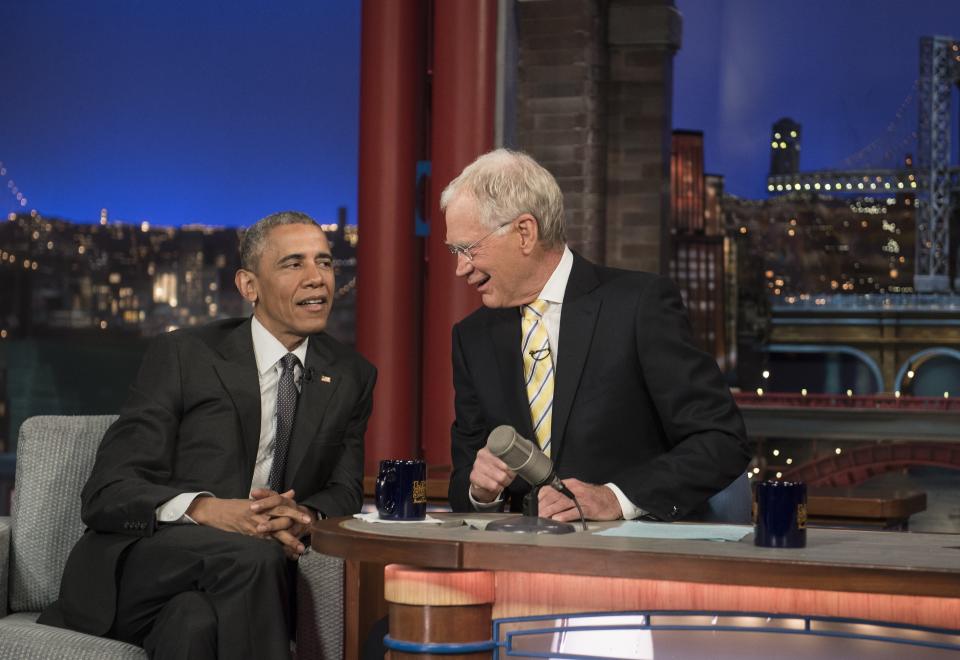 President Barack Obama tapes an appearance on the "Late Show with David Letterman" in New York on May 4, 2015.