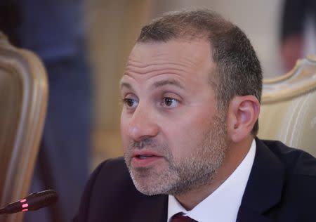 Lebanese Foreign Minister Gebran Bassil speaks during a meeting with Russian counterpart Sergei Lavrov in Moscow, Russia August 20, 2018. REUTERS/Maxim Shemetov/Files