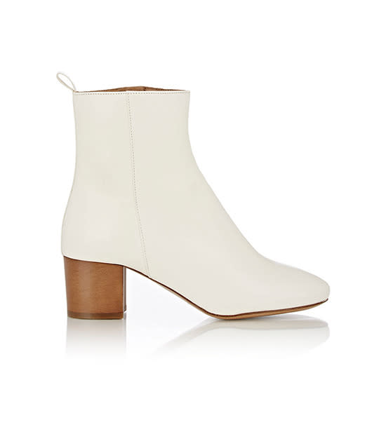 A simple heeled bootie in soothing cream definitely feels more summery than basic black.