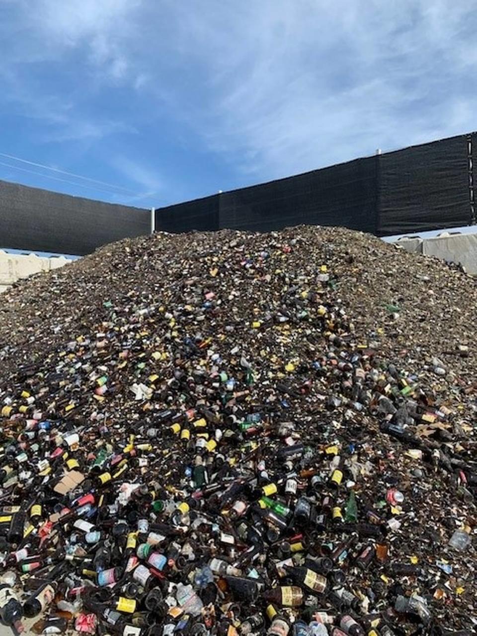 Crushed glass sits ready at Halo Glass Recycling, a new branch of E. & J. Gallo Winery in Modesto. It was among practices cited in an April 2023 sustainability report.