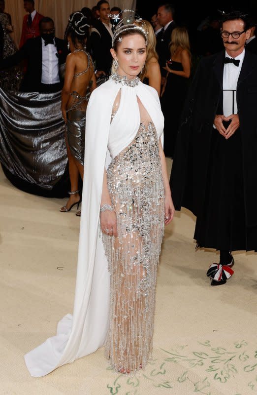 Emily Blunt arrives for the Met Gala at the Metropolitan Museum of Art celebrating the opening of "In America: A Lexicon of Fashion" in New York City on September 13, 2021. The actor turns 41 on February 23. File Photo by John Angelillo/UPI