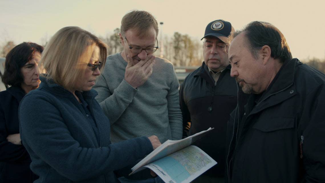Stephen Pandos, center, looks for answers to his sister Jennifer’s disappearance in the HBO (MAX) documentary series “Burden of Proof,” directed by Cynthia Hill.