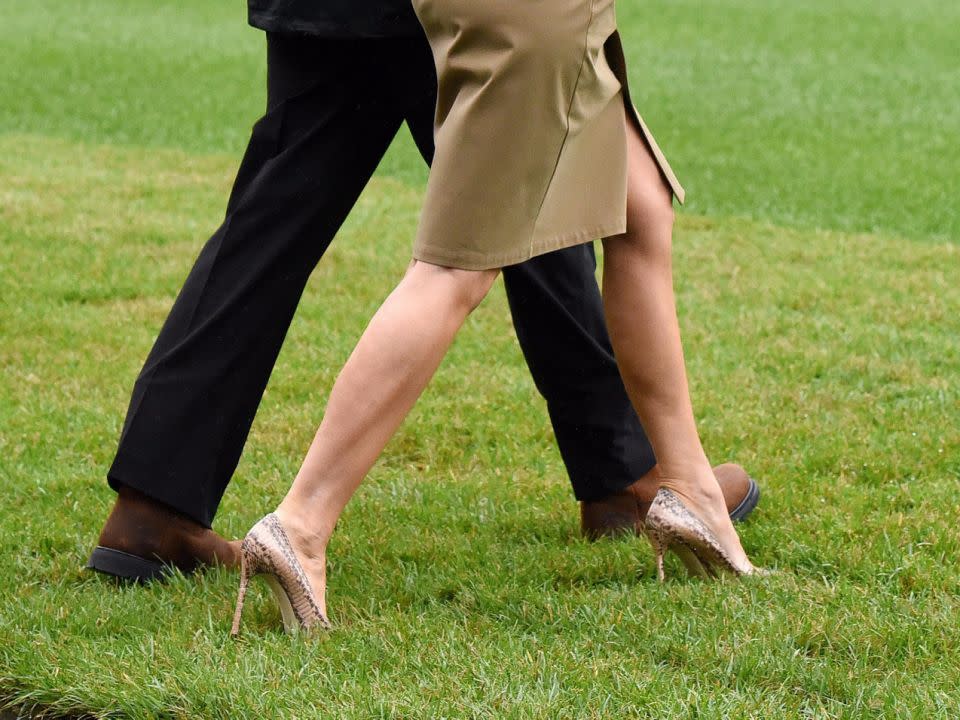 Grass + towering heels = that sinking feeling. Source: Getty