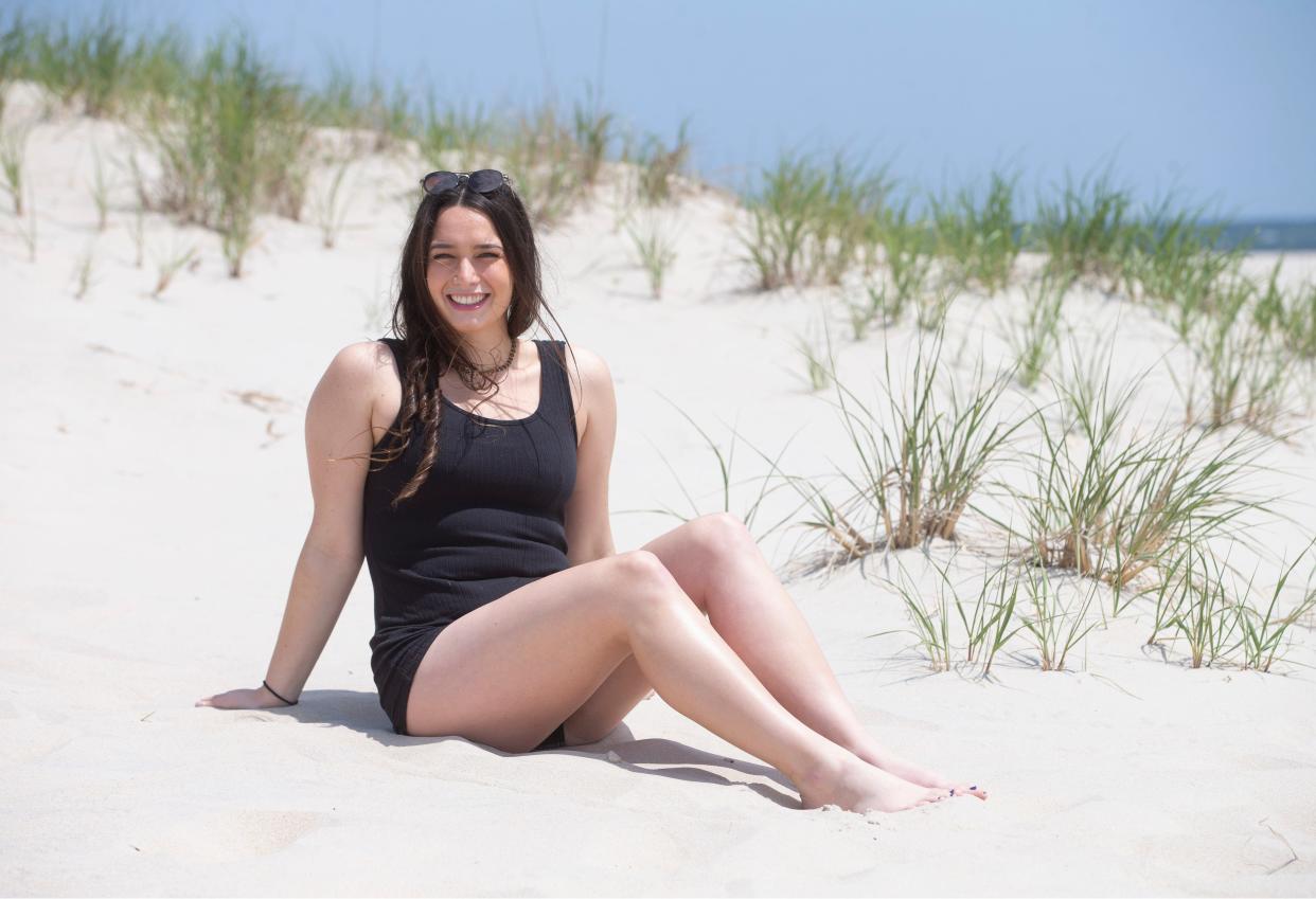 Stafford resident Megan Misurelli on the beach on Long Beach Island, where she works as a lifeguard.  Last weekend, she gave a commencement speech to her graduating class at Albright College about overcoming adversity