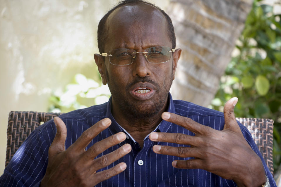 Abdulkadir Mohamud Nur, the owner of the Hayat Hotel besieged by al-Shabab extremists last weekend, recounts what took place to The Associated Press, in Mogadishu, Somalia Wednesday, Aug. 24, 2022. The deadly siege was the longest such attack in the country's history taking more than 30 hours for security forces to subdue the extremists, with more than 20 people killed. (AP Photo/Farah Abdi Warsameh)