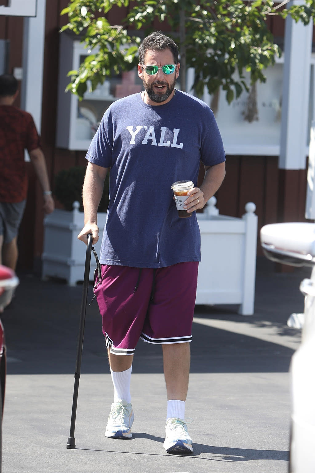 Brentwood, CA  - *EXCLUSIVE*  - Comedian Adam Sandler seen stepping out with his wife Jackie this morning to grab some breakfast and coffee.  Adam looked to be in good spirits despite using a walking cane today.

Pictured: Adam Sandler

BACKGRID USA 5 SEPTEMBER 2022 

USA: +1 310 798 9111 / usasales@backgrid.com

UK: +44 208 344 2007 / uksales@backgrid.com

*UK Clients - Pictures Containing Children
Please Pixelate Face Prior To Publication*