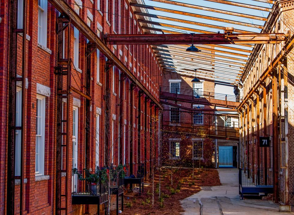 A courtyard at The Mill at Prattville's historic downtown gin shop on Friday December 15, 2023.