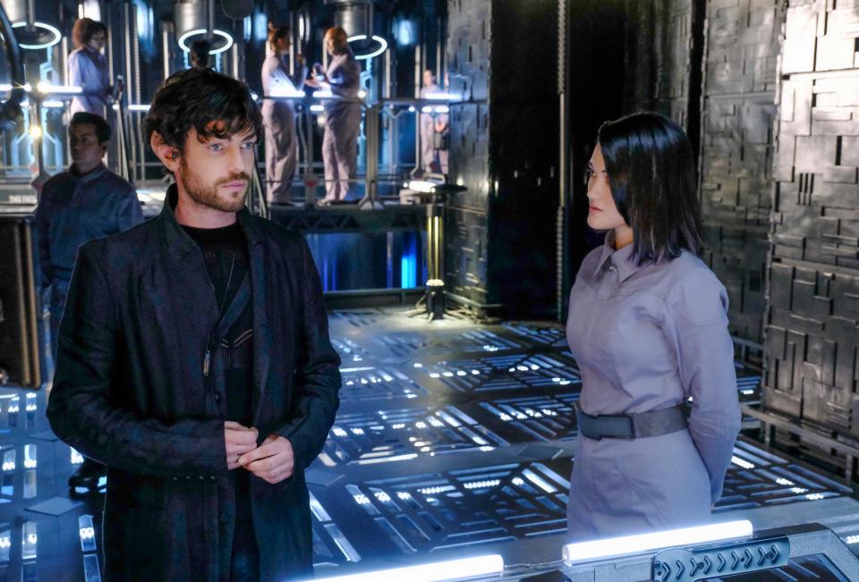 Pictured (l-r): Harry Treadaway as Narek; Isa Briones of the CBS All Access series STAR TREK: PICARD. Photo Cr: Trae Patton/CBS ©2019 CBS Interactive, Inc. All Rights Reserved.