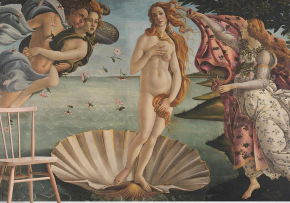 Papier peint " Venus " - À partir de 45,60€ le mètre carré<br><p>Plus besoin d’aller à Florence pour contempler le célèbre tableau de Botticelli. C’est lui qui vient dans votre salon grâce à cet impressionnant papier peint.</p><br><a href="https://www.muralswallpaper.com/fr/shop-murals/birth-venus-wallpaper-mural/?aelia_cs_currency=EUR&gclid=EAIaIQobChMI2c2Iv6747wIVBsPVCh1zdgCAEAQYASABEgJrTfD_BwE" rel="nofollow noopener" target="_blank" data-ylk="slk:Acheter;elm:context_link;itc:0;sec:content-canvas" class="link ">Acheter</a>