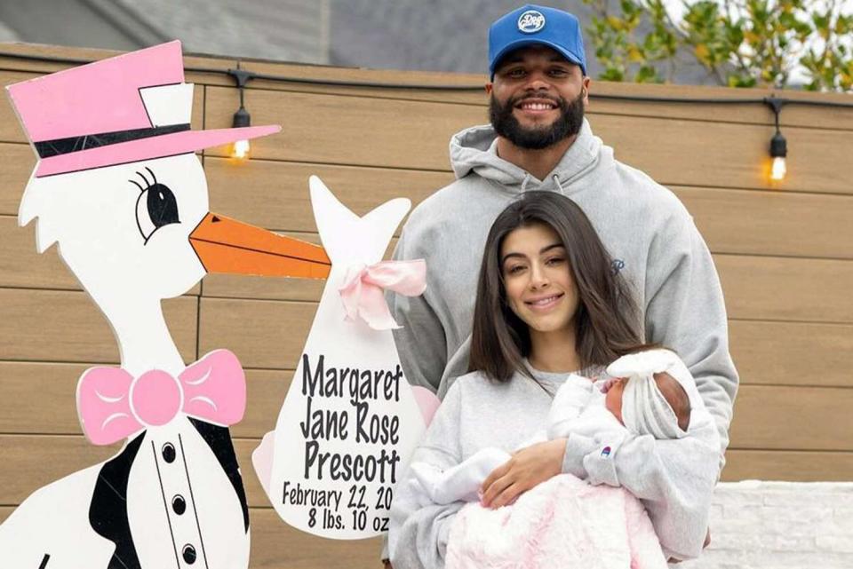 <p>Dak Prescott/Instagram</p> Dak Prescott and girlfriend Sarah Jane Ramos introduce daughter Margaret Jane Rose Prescott