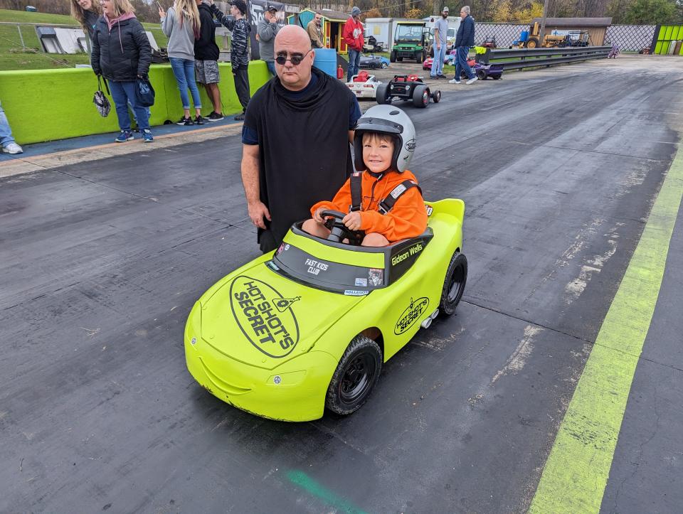 Gideon Wells competes in Central Ohio Power Wheels drag racing in Mount Vernon on Saturday.