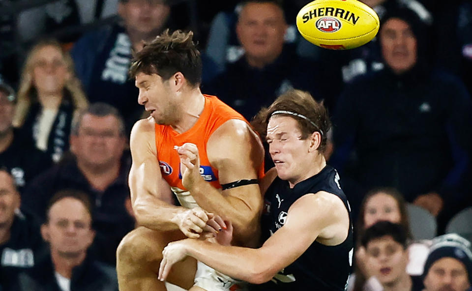 Toby Greene, pictured here collecting Jordan Boyd in the face with his shoulder.