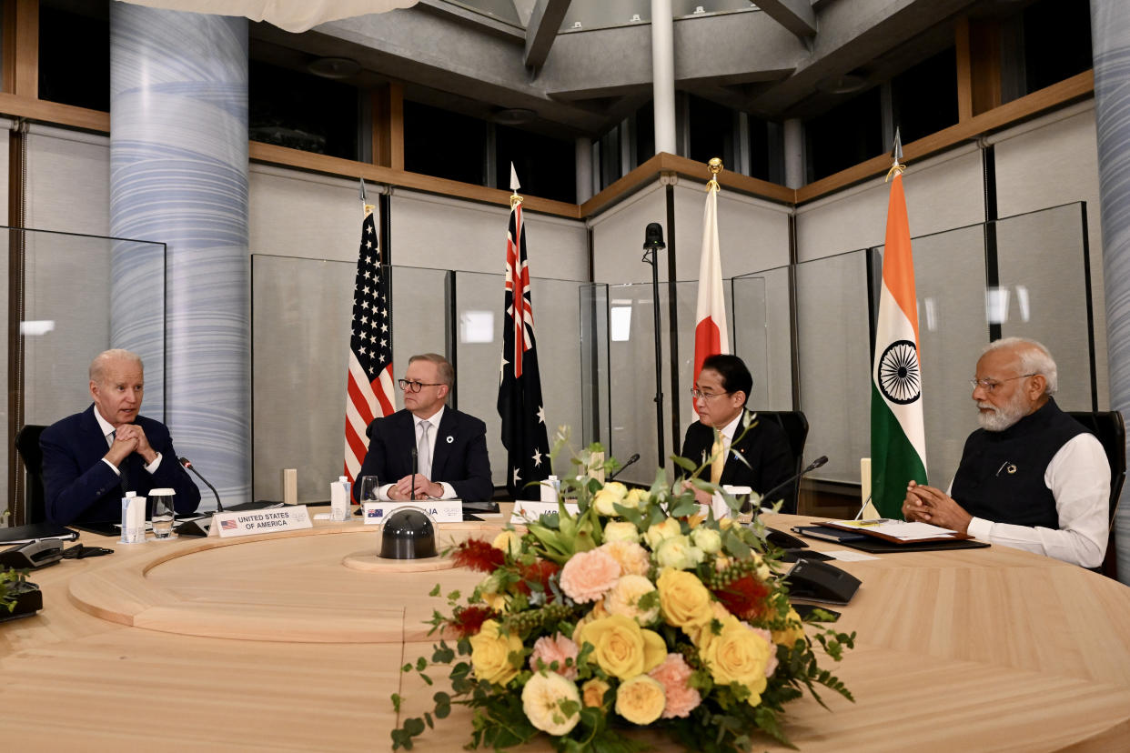 From left, President Joe Biden, Prime Minister Anthony Albanese of Australia, Prime Minister Fumio Kishida of Japan and Prime Minister Narendra Modi of India at a meeting of the so-called Quad during the 49th G7 Summit, in Hiroshima, Japan on May 20, 2023.  (Kenny Holston/The New York Times)