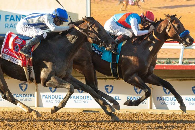 Arabian Knight wins the Grade I Pacific Classic, on to the Breeders' Cup Classic. Benoit photo, courtesy of Del Mar Turf Club