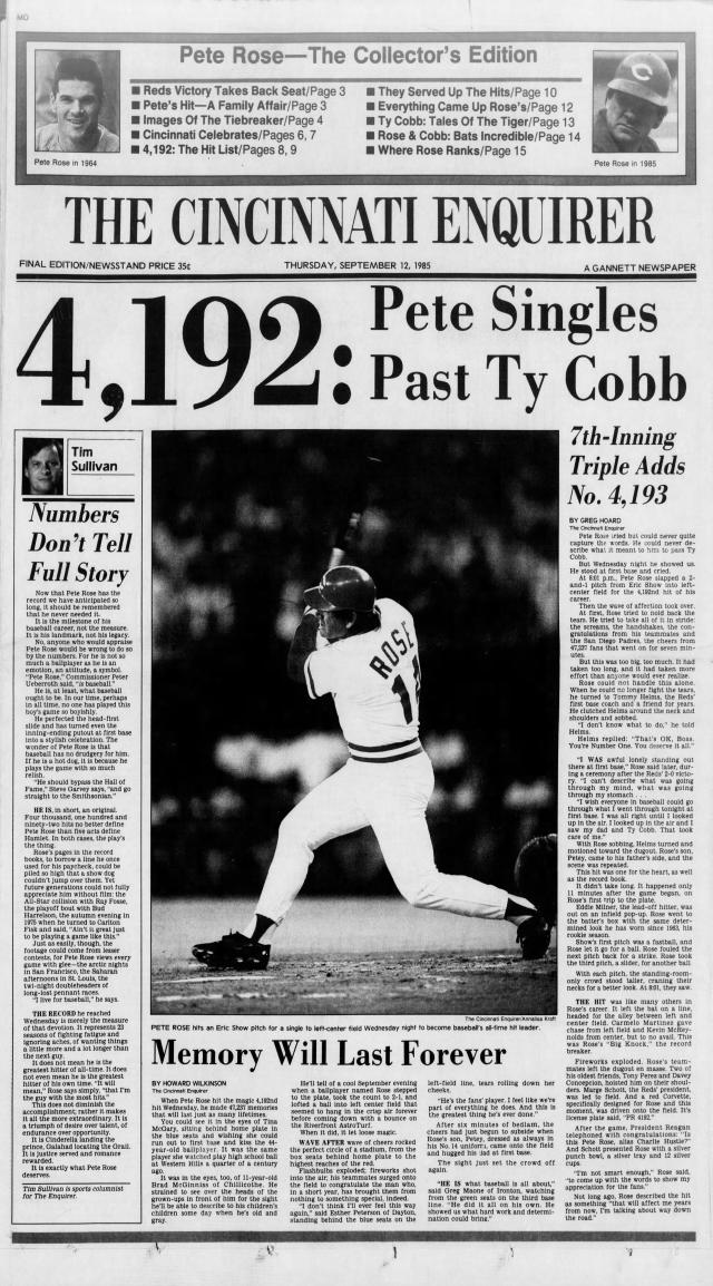 Pete Rose hit No. 4,192  Enquirer historic front pages from Sept. 12 -  Yahoo Sports