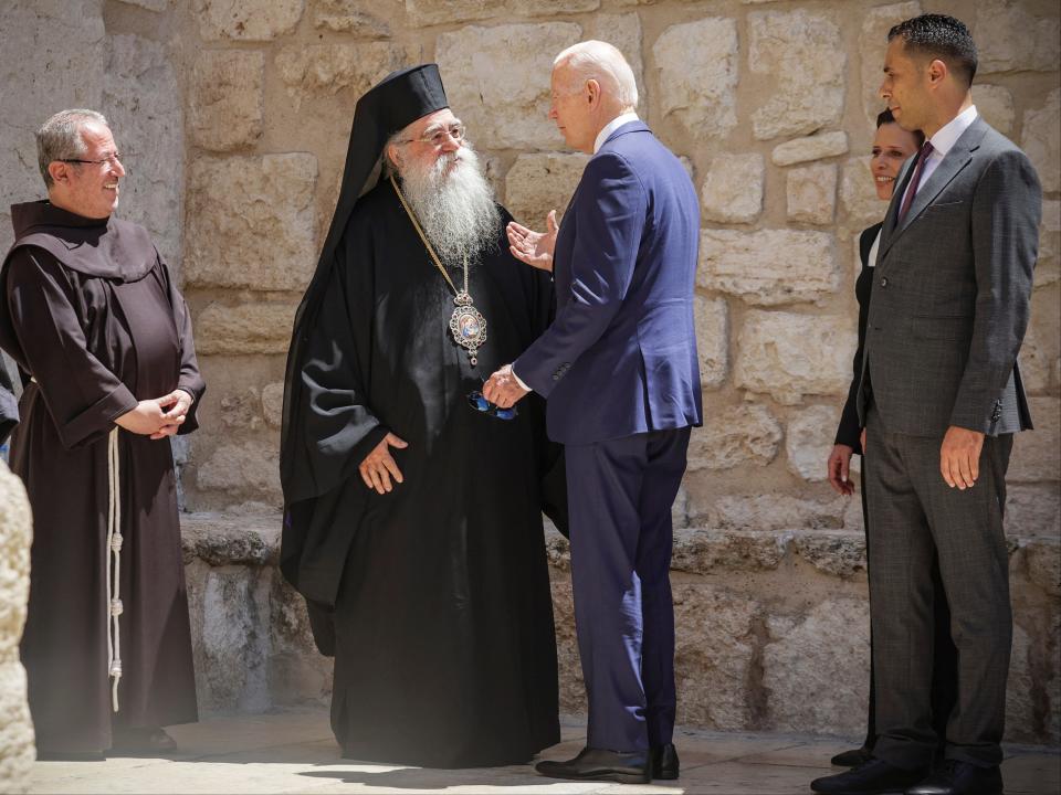 US President Joe Biden visits the Church of Nativity, in Bethlehem (REUTERS)