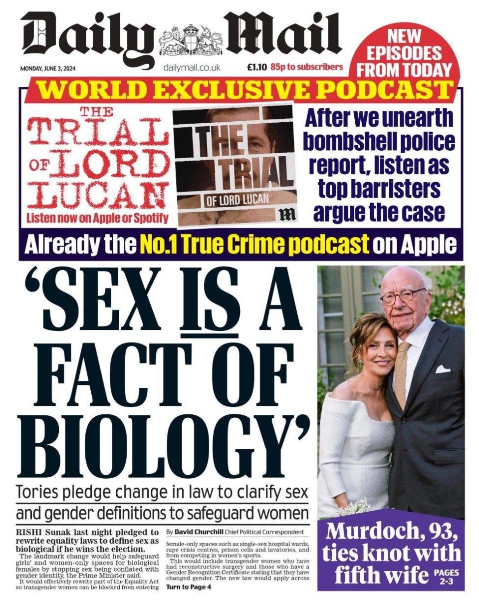 The headline in the Daily Mail reads: Sex is a fact of biology