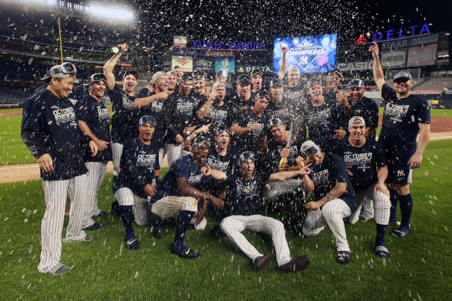 New York Yankees celebrate their World Series win after defeating