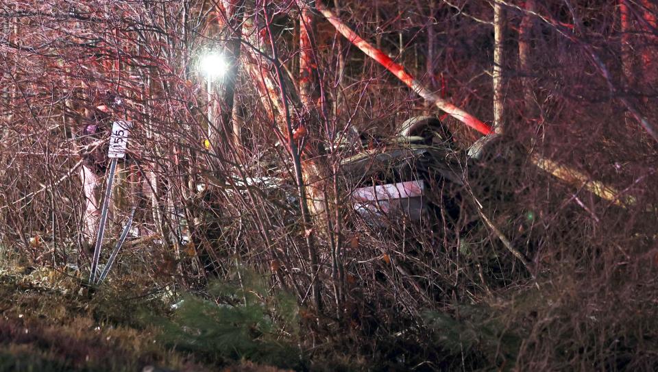 First responders at a fatal accident on Route 24 southbound mile marker 29 in West Bridgewater on Monday, Dec. 19, 2022.  
