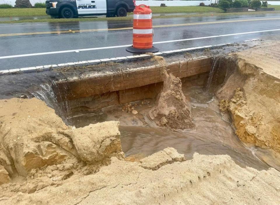 This washout shut down a section of A1A in the 3500 block in south Flagler Beach near the water tower, Flagler Beach Police said. The washout occurred about 3 p.m. Thursday and the road was reopened about 5 p.m.