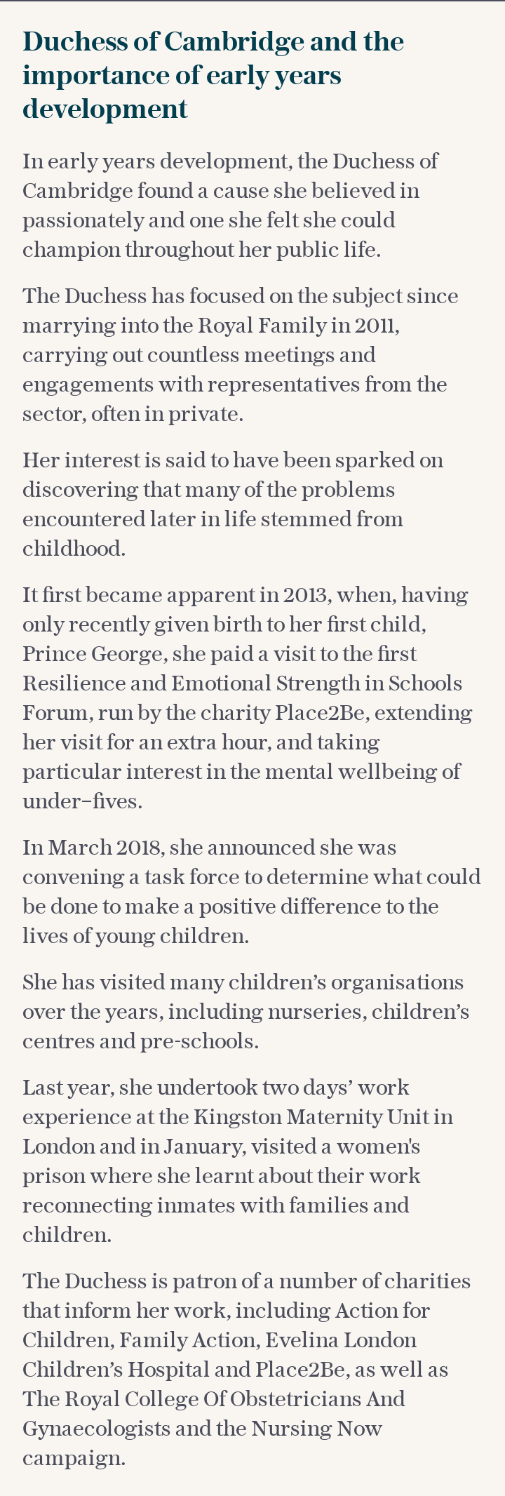 Duchess of Cambridge and the importance of early years development