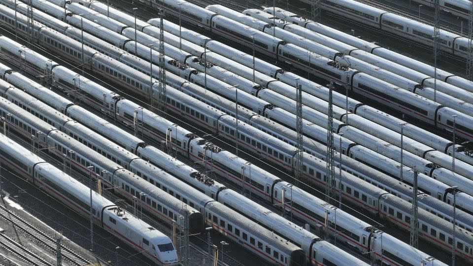 Deutsche Bahn's high-speed trains stand idle in Berlin on January 24. - Sean Gallup/Getty Images