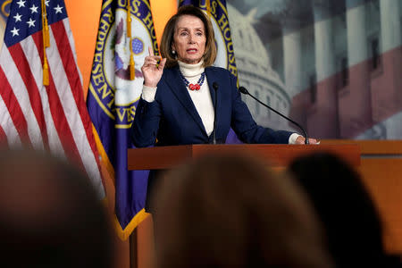 Speaker of the House Nancy Pelosi (D-CA) speaks during a press briefing on the 27th day of a partial government shutdown on Capitol Hill in Washington, U.S., January 17, 2019. REUTERS/Joshua Roberts