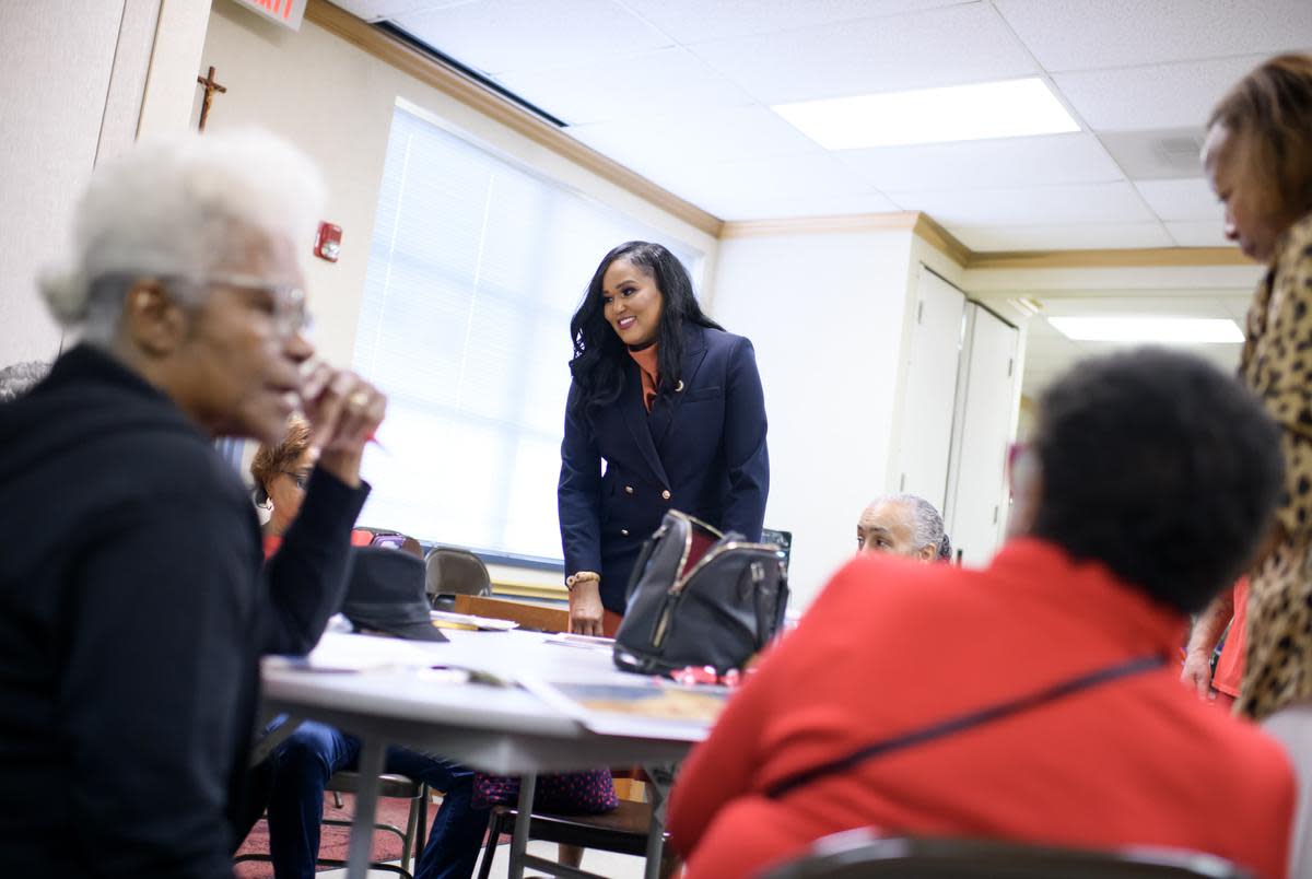 State Rep. Shawn Thierry, D-Houston, speaks to a group of her constituents on Feb. 15, 2024, at St. Francis Xavier Catholic Church in Houston.